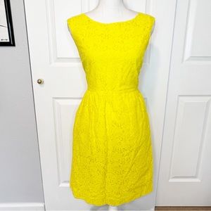 J Crew Yellow Lace Fit $& Flare Dress with Pockets Size 10